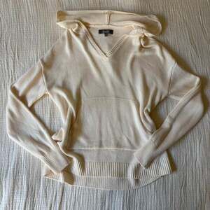 Marled Reunited Clothing V-Neck Knit Hoodie Sweater Cream